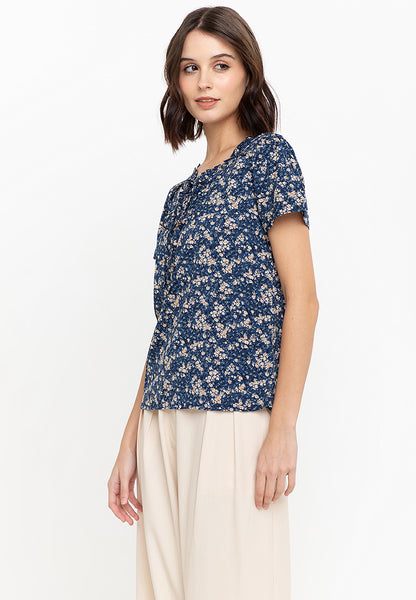 Krizia Floral Print Tie Neck Blouse Top