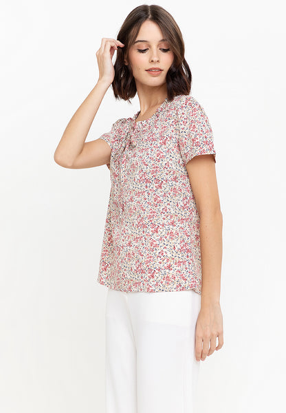 Krizia Floral Print Tie Neck Blouse Top