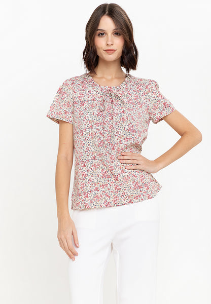 Krizia Floral Print Tie Neck Blouse Top
