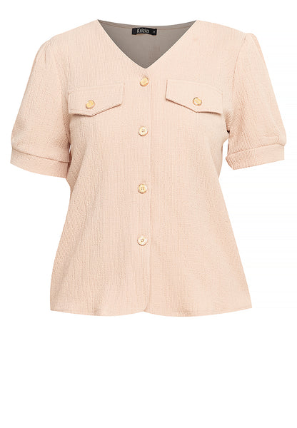 Krizia V-Neck Front Button Down Knits Puff Sleeve Blouse Top