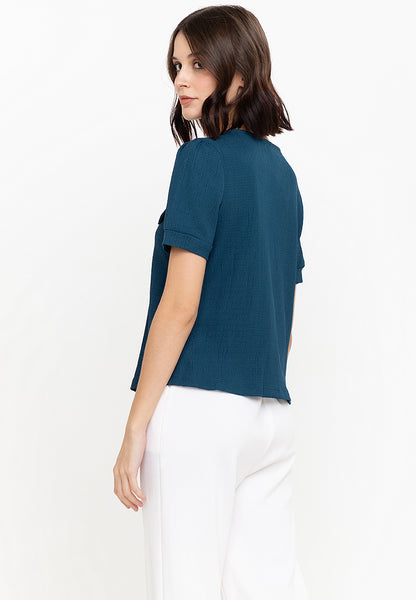 Krizia V-Neck Front Button Down Knits Puff Sleeve Blouse Top
