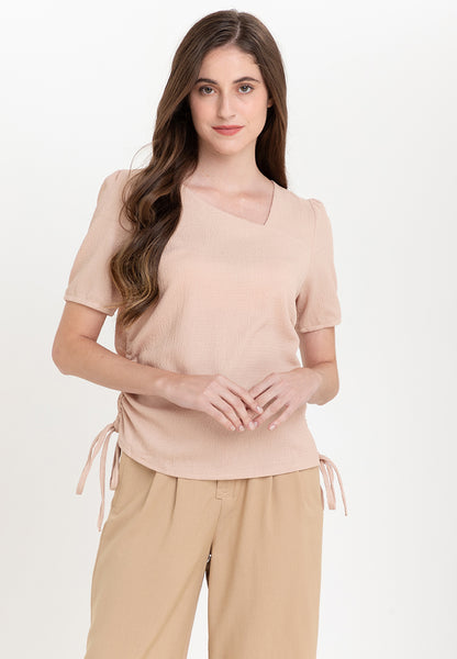 Krizia Cotton Knit Stretch Asymmetric Nect Blouse with Side Ruching