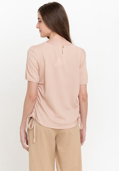 Krizia Cotton Knit Stretch Asymmetric Nect Blouse with Side Ruching