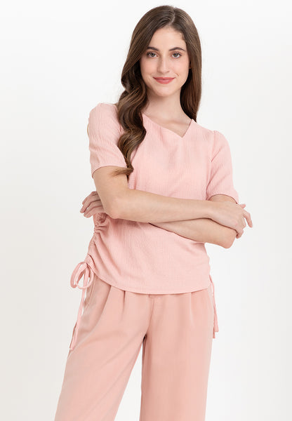 Krizia Cotton Knit Stretch Asymmetric Nect Blouse with Side Ruching