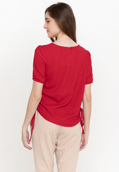 Krizia Cotton Knit Stretch Asymmetric Nect Blouse with Side Ruching