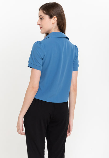 Krizia Collar Blouse with FREE Detachable Crystal Necklace and Pearl Detail