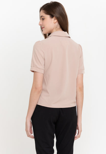 Krizia Collar Blouse with FREE Detachable Crystal Necklace and Pearl Detail