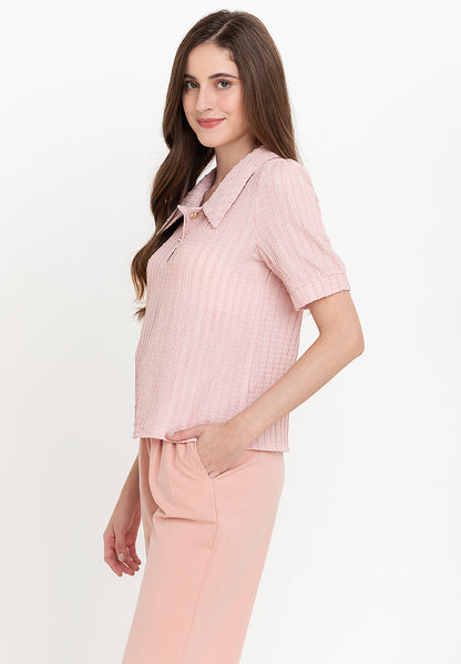 Krizia Textured Cotton Knit Button Blouse Polo With Collar