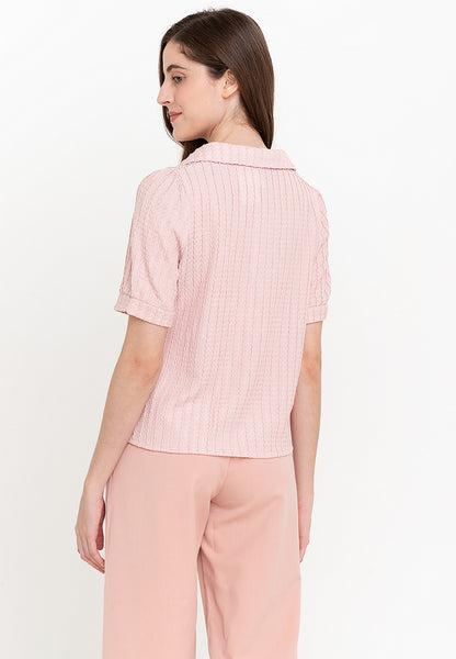 Krizia Textured Cotton Knit Button Blouse Polo With Collar