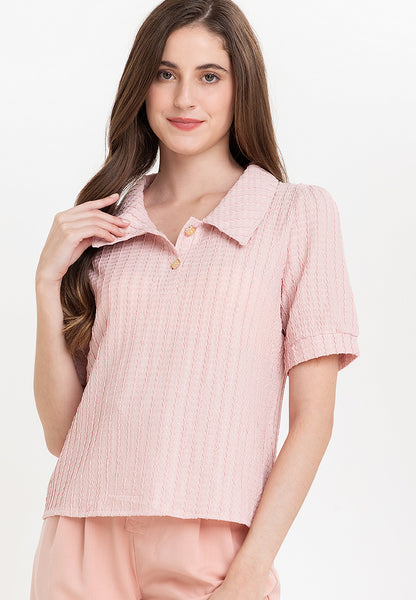 Krizia Textured Cotton Knit Button Blouse Polo With Collar