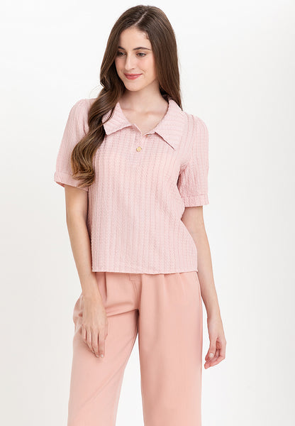 Krizia Textured Cotton Knit Button Blouse Polo With Collar