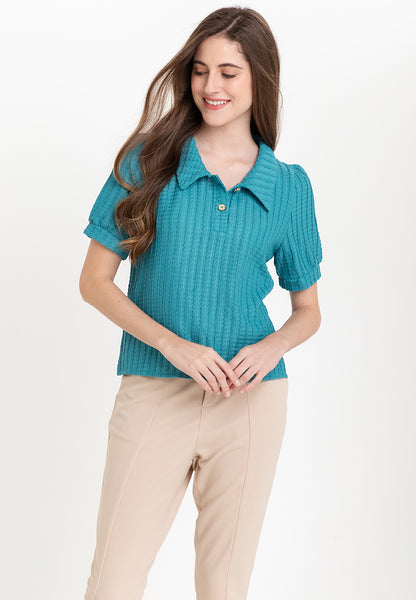 Krizia Textured Cotton Knit Button Blouse Polo With Collar