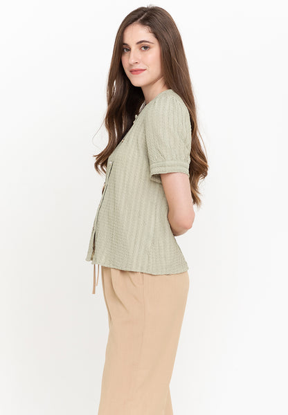 Krizia Textured Cotton Knit Button Down Blouse Top