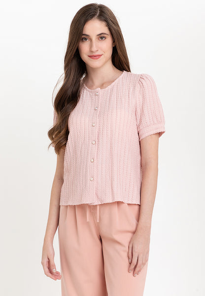 Krizia Textured Cotton Knit Button Down Blouse Top