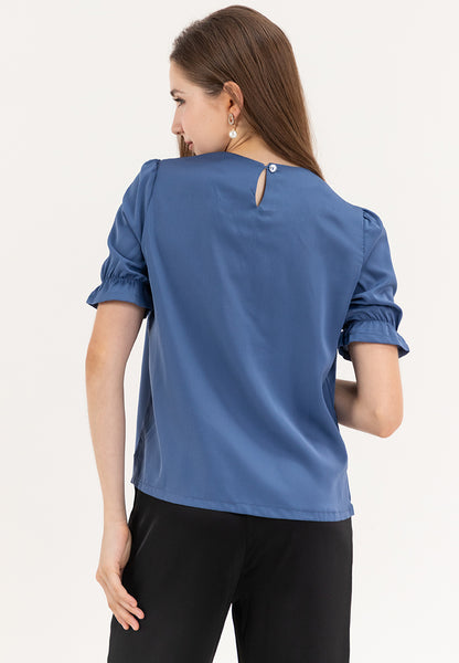 Krizia Pleated Top Blouse with Flower Detail