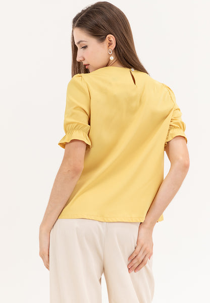 Krizia Pleated Top Blouse with Flower Detail