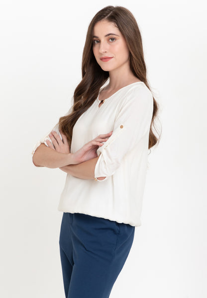 Krizia V-Details Roll Tab 3/4 Long Sleeves Blouse