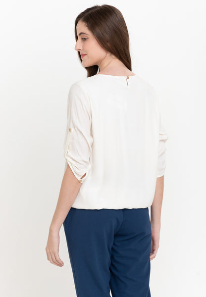 Krizia V-Details Roll Tab 3/4 Long Sleeves Blouse