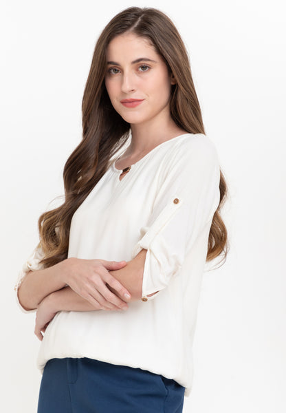 Krizia V-Details Roll Tab 3/4 Long Sleeves Blouse