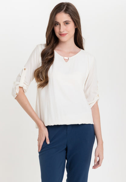 Krizia V-Details Roll Tab 3/4 Long Sleeves Blouse
