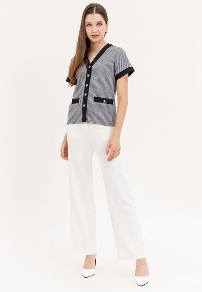 Krizia Button Down Plaid Tweed Blouse Top