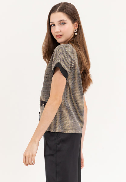 Krizia Button Down Plaid Tweed Blouse Top