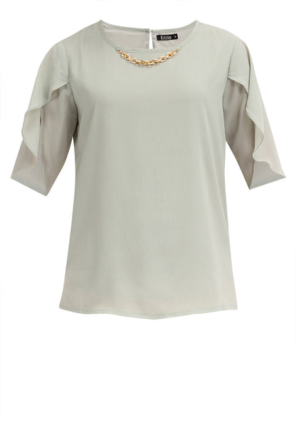 Krizia Overlap Sleeve Flowy Blouse With Necklace