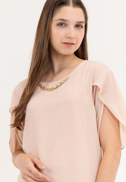 Krizia Overlap Sleeve Flowy Blouse With Necklace
