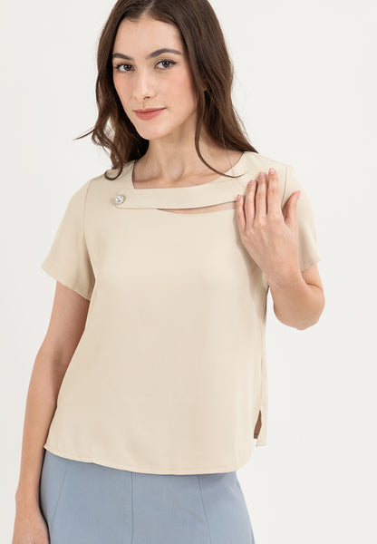 Krizia Wave Neck Detail Blouse Top