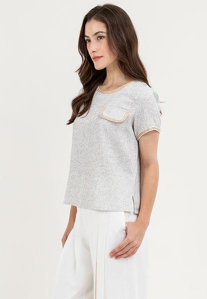 Krizia Tweed Blouse Top with Timmings