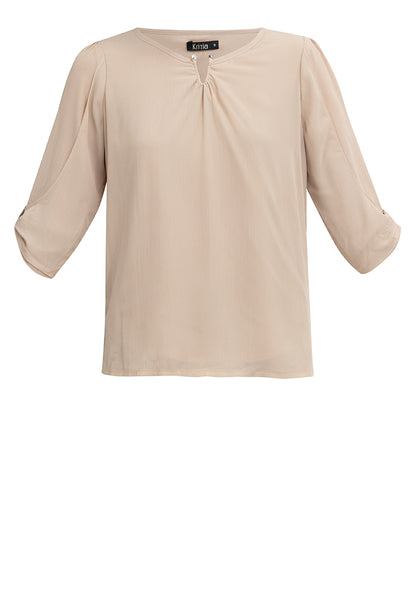 Krizia V-Neck Pearl Detail 3/4 Sleeve Top Blouse