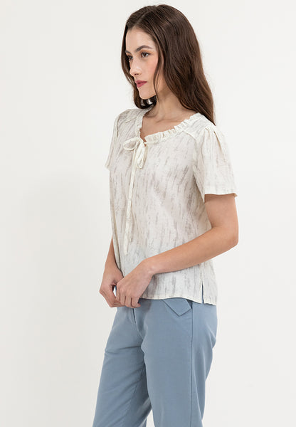 Krizia Puff Sleeves Ruffle Tie Neck Blouse Top