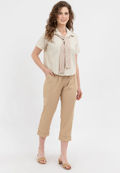 Krizia Collared Tie Detail Button Down Blouse Top with Pocket