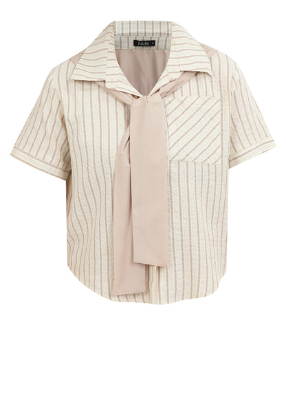 Krizia Collared Tie Detail Button Down Blouse Top with Pocket