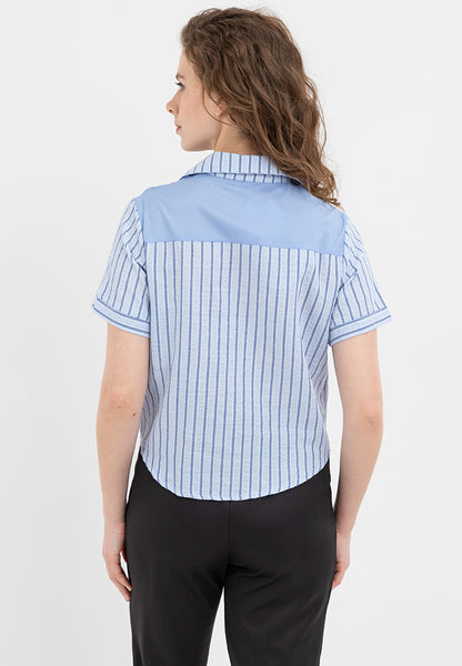 Krizia Collared Tie Detail Button Down Blouse Top with Pocket