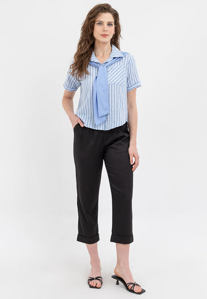 Krizia Collared Tie Detail Button Down Blouse Top with Pocket