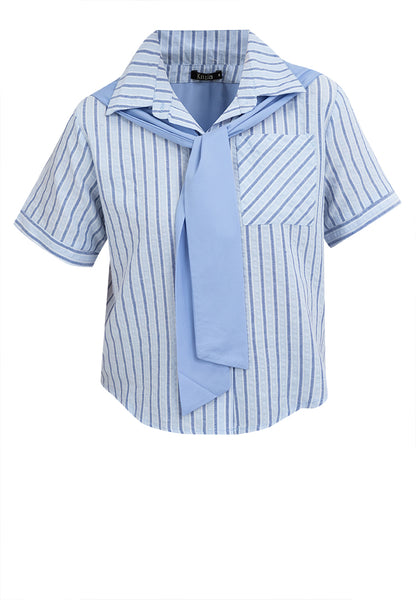 Krizia Collared Tie Detail Button Down Blouse Top with Pocket