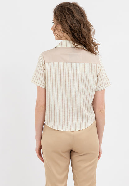 Krizia Collared Tie Detail Button Down Blouse Top with Pocket