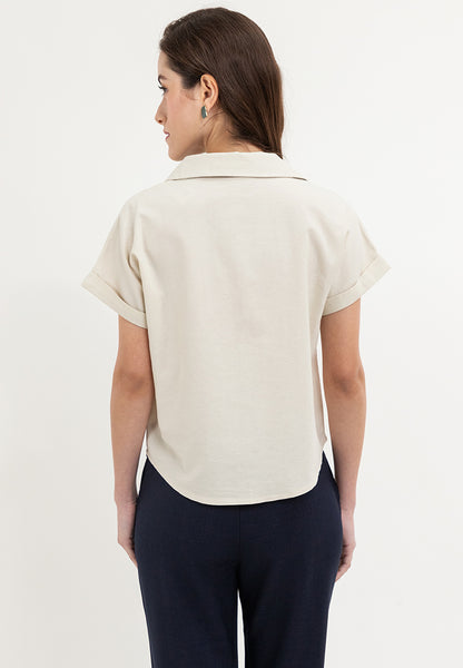 Krizia Crumpled Cotton Button Down Collared Blouse