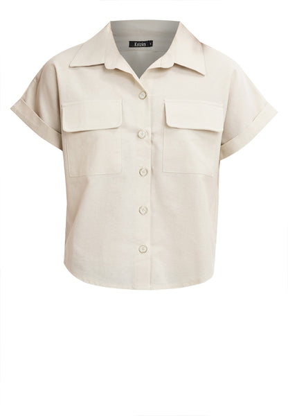 Krizia Crumpled Cotton Button Down Collared Blouse