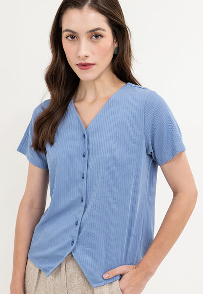 Krizia Button Down V-Neck Bell Sleeve Blouse