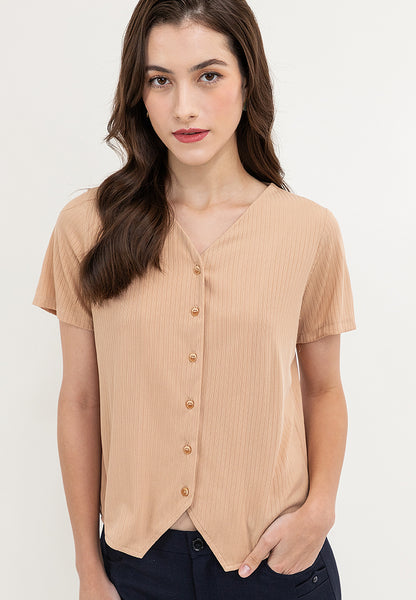 Krizia Button Down V-Neck Bell Sleeve Blouse