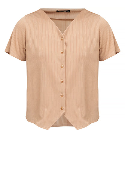 Krizia Button Down V-Neck Bell Sleeve Blouse