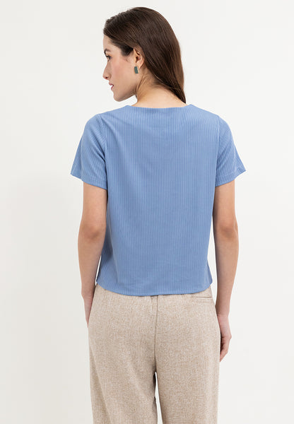 Krizia Button Down V-Neck Bell Sleeve Blouse