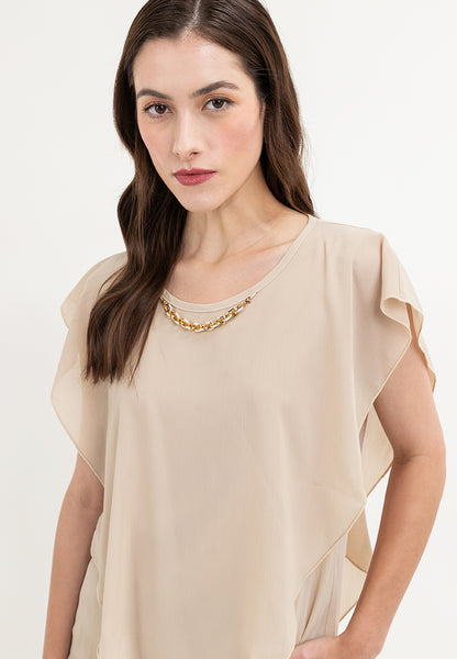 Krizia Flowy Overlay Blouse With Necklace Korean Top