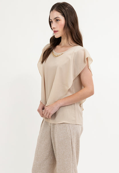 Krizia Flowy Overlay Blouse With Necklace Korean Top