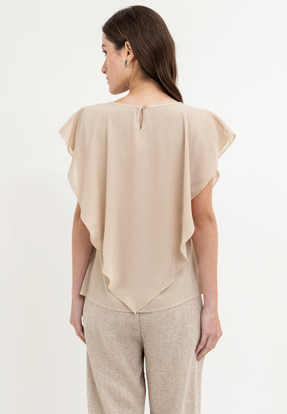 Krizia Flowy Overlay Blouse With Necklace Korean Top