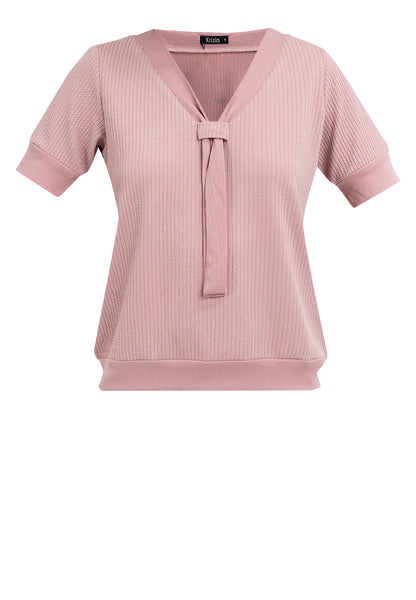 Krizia Textured Fabric V-neck Decorative Tie Detail Blouse Top