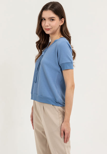 Krizia Textured Fabric V-neck Decorative Tie Detail Blouse Top