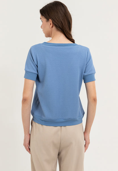 Krizia Textured Fabric V-neck Decorative Tie Detail Blouse Top